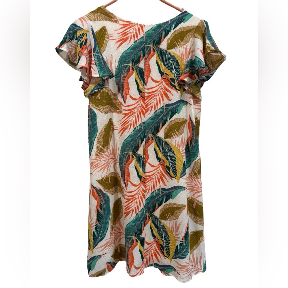 Urban Found NEW Mini Dress Small Tropical Leaf Print V Neck‎ Short Sleeve - Picture 2 of 7